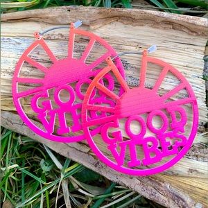 NEW Betsey Johnson Pink & Orange Ombre "Good Vibes" Hoop Earrings